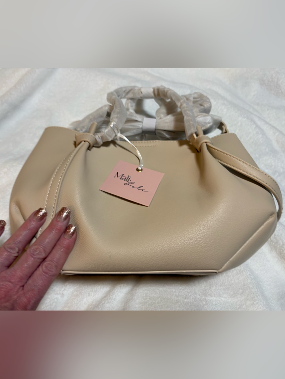 Mali + Lili Neutral Beige Shoulder Bag with Gold Accent